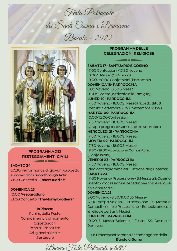 Programma festa santi cosma e damiano bocale 2022