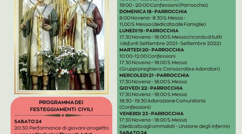 Programma festa santi cosma e damiano bocale 2022